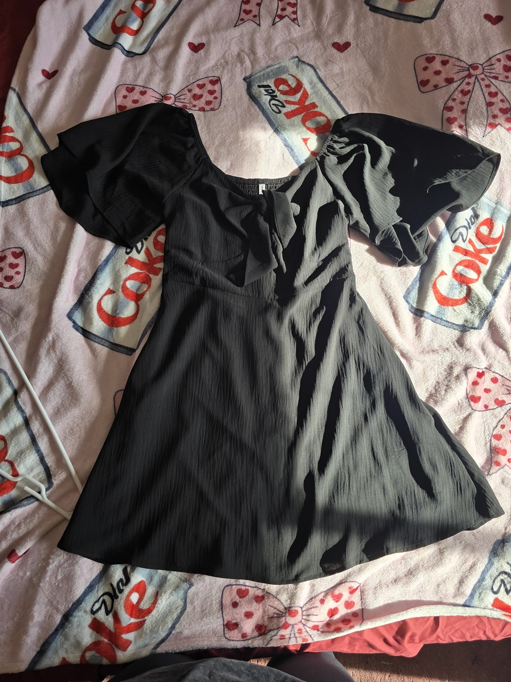 Amazon Black Short Flutter-Sleeve Tie-Front Mini Dress
